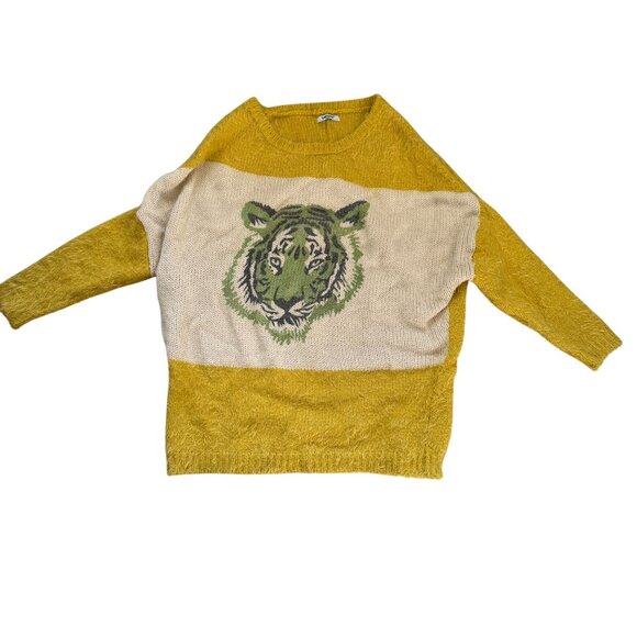 SUNCOO Sweaters - Suncoo Fuzzy Knit Sweater Women Tiger Graphic Ribbed Neckline Long Sleeve